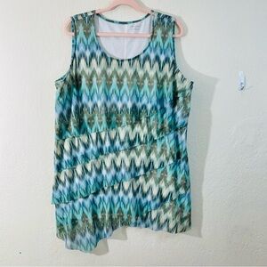 Catherines Womens Plus Size 2X Blue Mesh Tiered Top Sleeveless Stretch